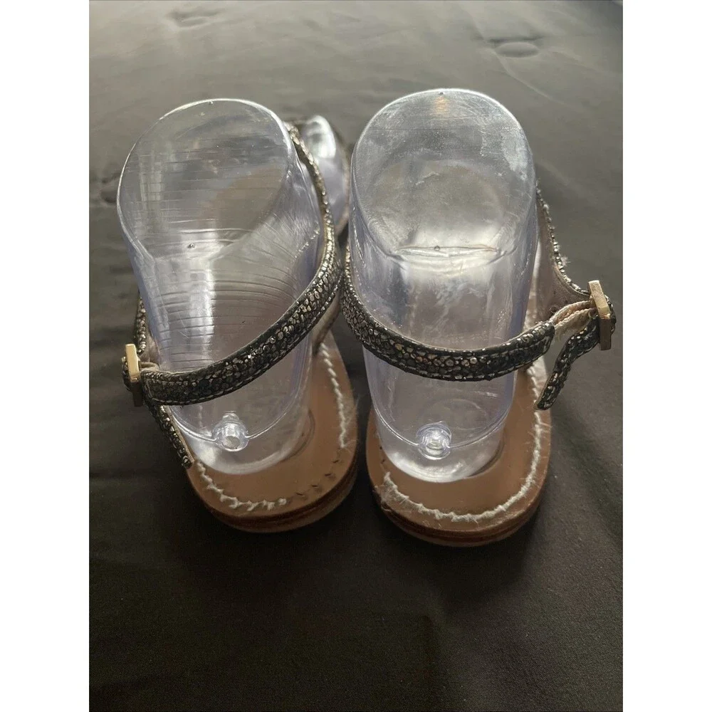 Tory Burch Sandal Women Size 8  T-Strap Thong Black /Gold Leather  Rhinestone